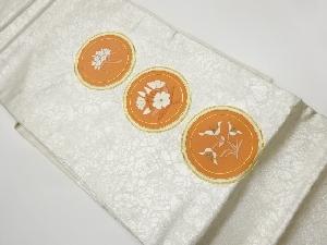 リサイクル　丸文に花々模様刺繍名古屋帯